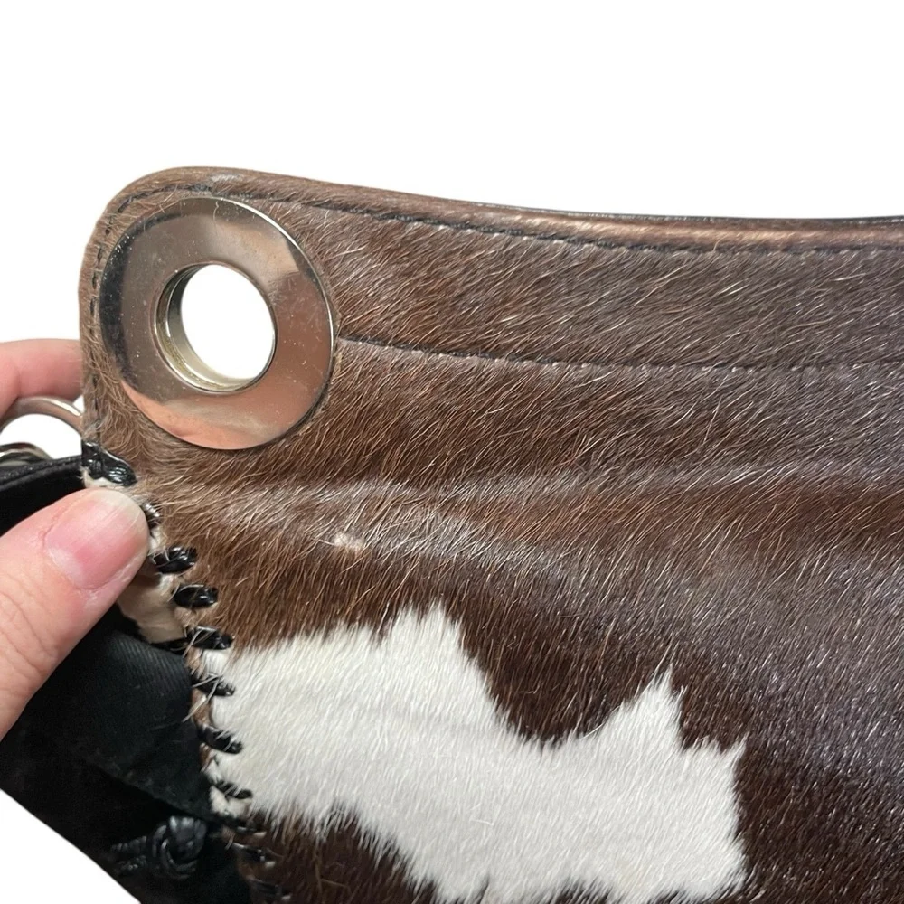 Black Leather Brown White‎ Cowhide Boho Purse Mondrina Handbag Western Cowgirl